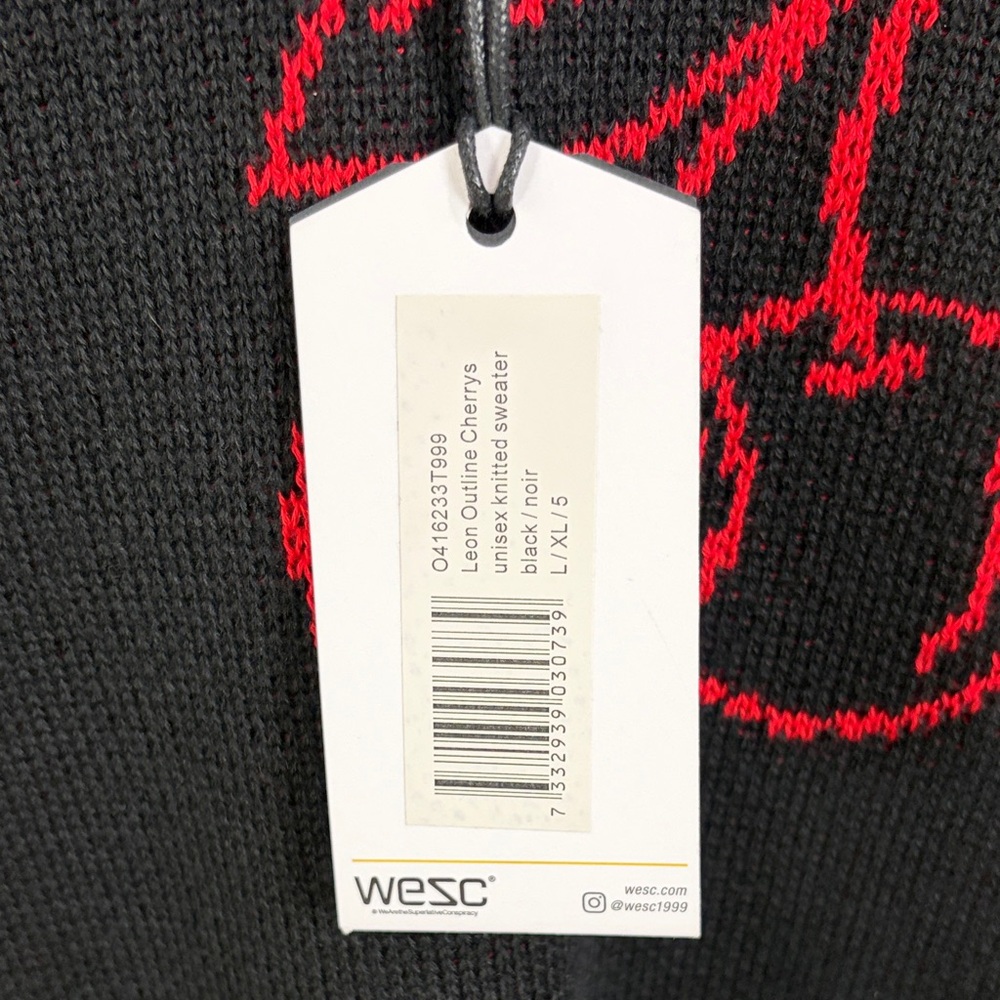 WESC,Size XL,Black Sweater with Red Cherry Pattern - Picture 6 of 17